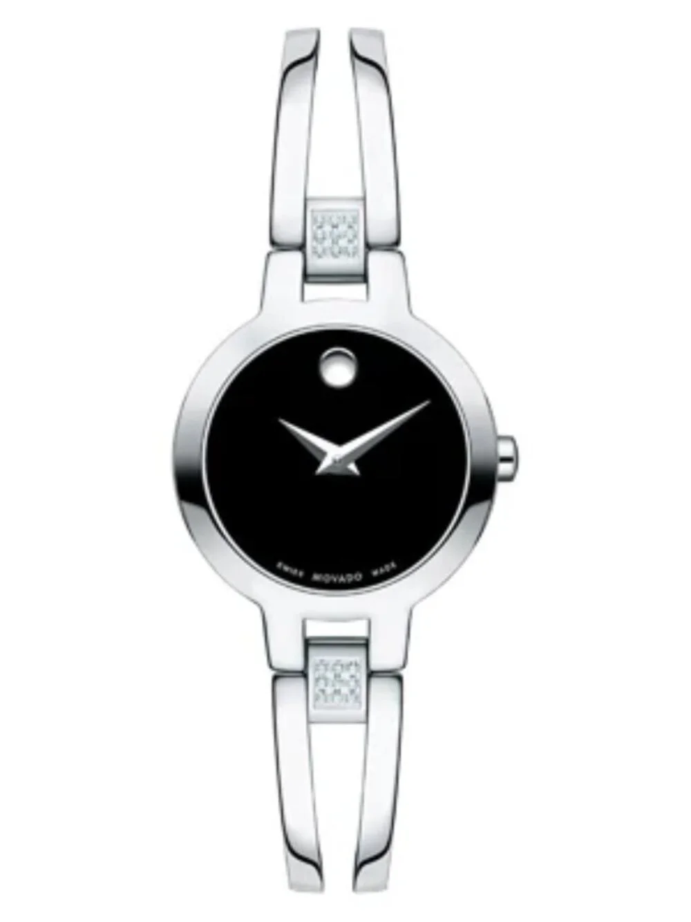 BRAND NEW Movado Amorosa Diamond Silver Tone Black Dial Watch w/Box (SRP $995)
